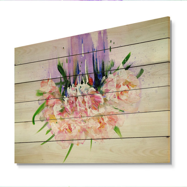 Charlton Home® Modern Pink And Purple Spring Flowers On Wood Painting ...