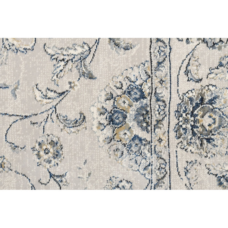 Tapis floral crème / gris, Rond 7 pi 10 po