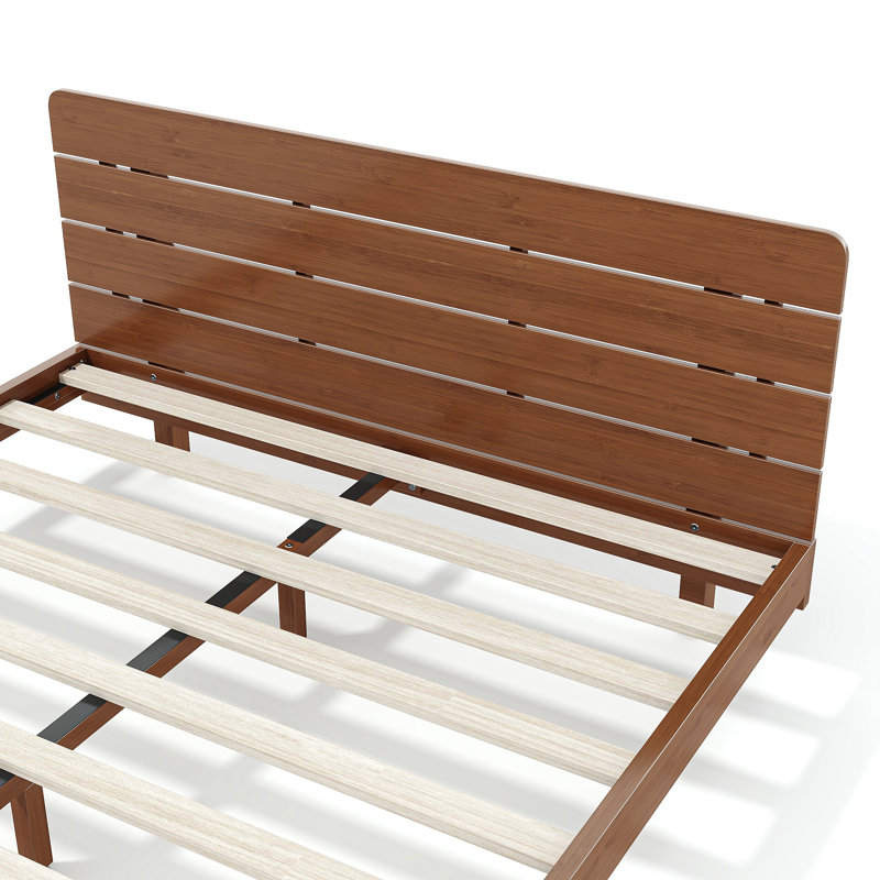 Lit plateforme avec tête de lit en bambou Drenor, Grand lit, Brun