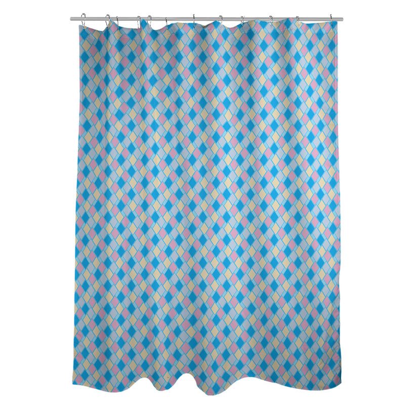 Rideau simple à motif de losanges Retro, Bleu et pastel