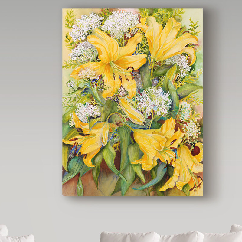 Bright Yellow Lilies Floral Canvas Art by Joanne Porter