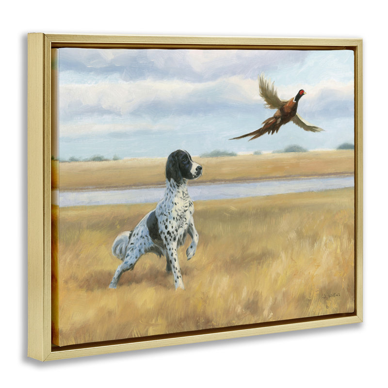 Pointer Dog & Pheasant, 31" H x 25" W, Metallic Gold Floater Frame