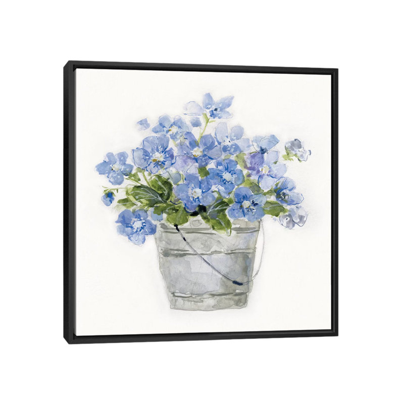 «Blue Belles I» par Sally Swatland - reproduction d'art, Pas de tapis, H 26 po x l 26 po x P 1,5 po, Toile avec cadre noir