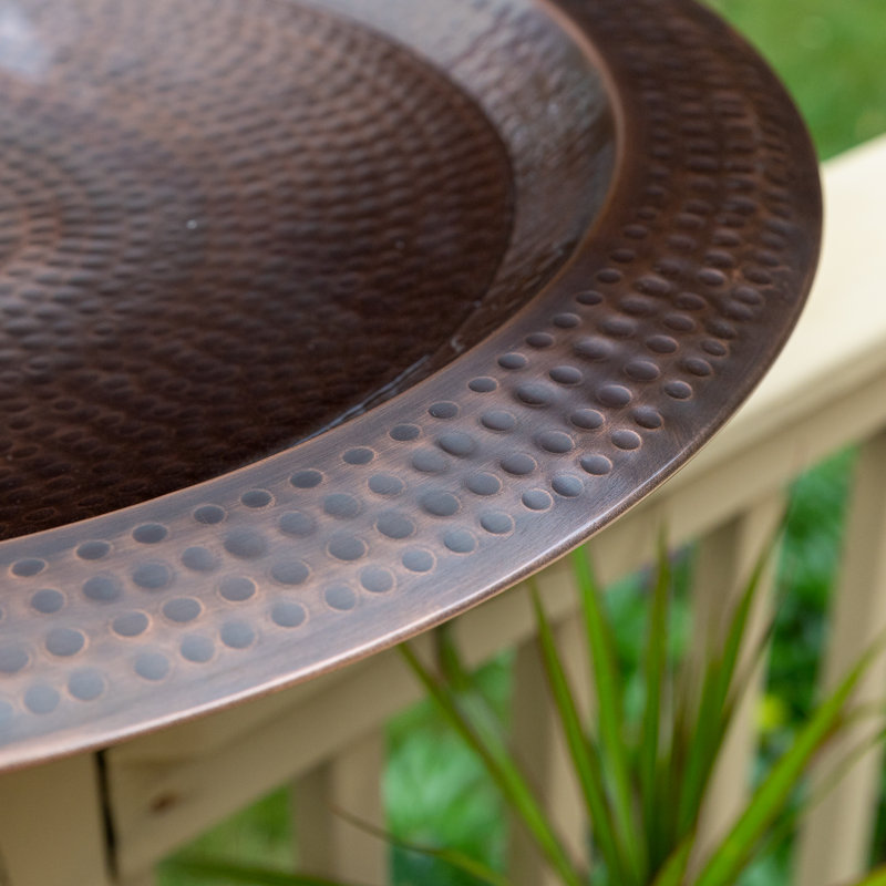 Extra Large Hammered Copper Plated Metal Bird Bath with Post Mount