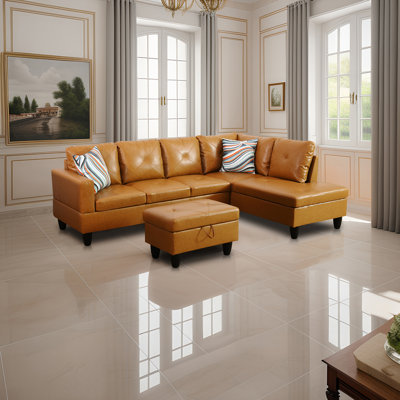 Ginger Faux Leather 3-Piece Sectional Sofa Set with Storage Ottoman