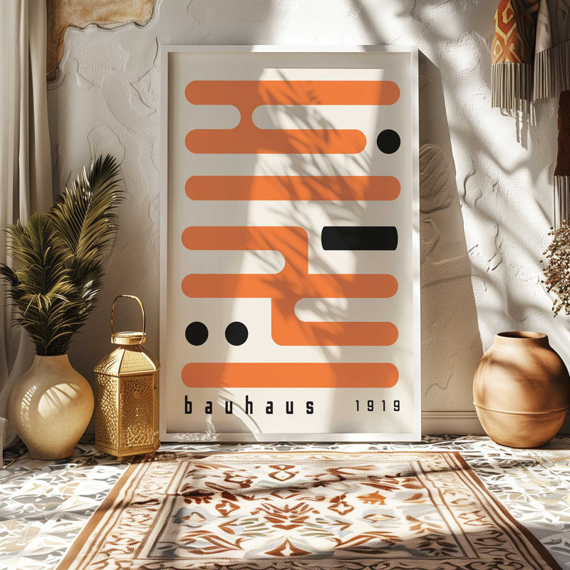 «Orange Bauhaus Minimalist», impression roulée, Reproduction encadrée sans passe-partout, Zinc patiné
