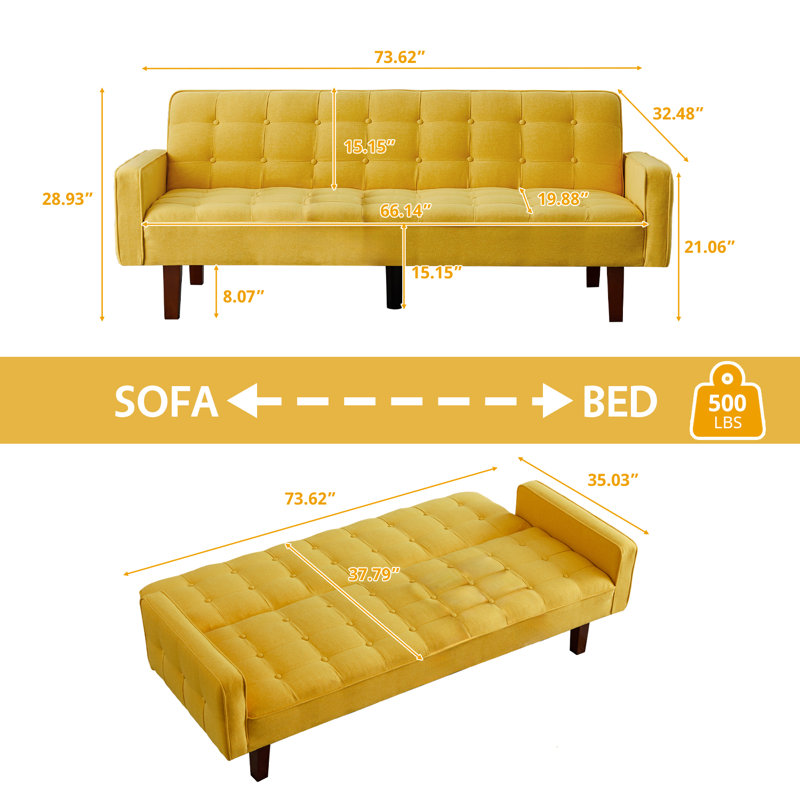 Lit double / futon double rembourré de 73,62 po pour lit double, canapé-lit convertible moderne avec accoudoirs réglables pour studio, appartement, bureau, petit espace, salon compact