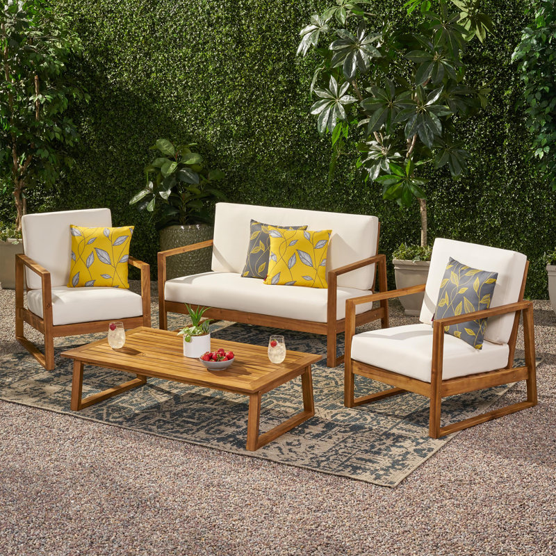 Ryter Acacia 4 - Person Patio Conversation Set with Cushions, Teak Frame / Beige Cushion