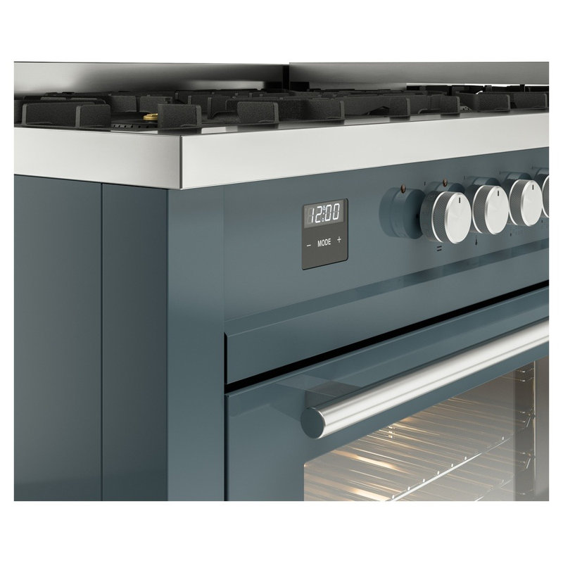 Cuisinière à double combustible ILVE Professional Plus II 60, 8 brûleurs scellés, plaque chauffante, Bleu/gris