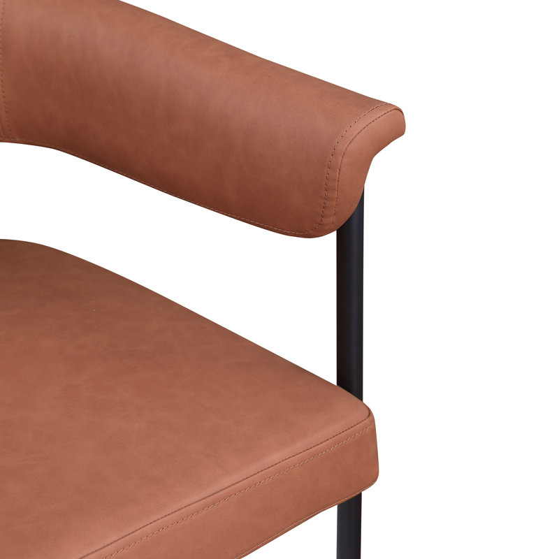 Malin Vegan Leather Arm Chair Dining Chair, Cognac Vegan Leather