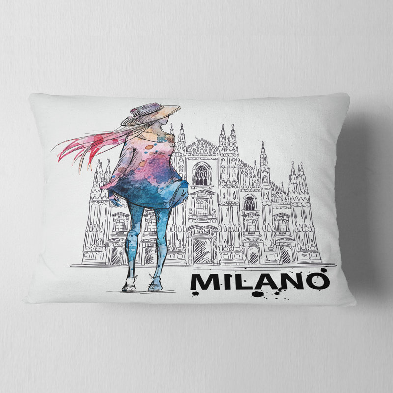Girl on a Milano Duomo - Coussin décoratif imprimé Street Art, Rectangulaire, 12 po x 20 po