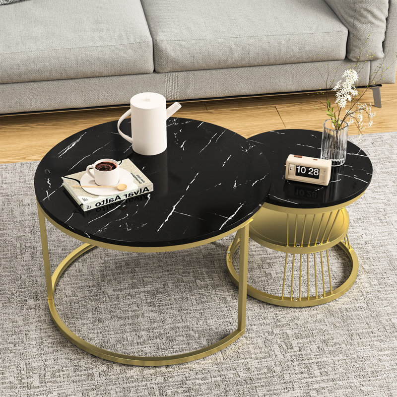 Coffee Table with Storage, Gold, Black