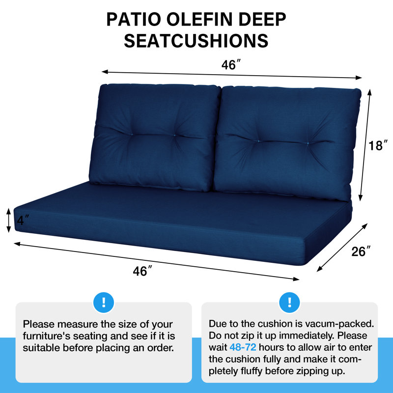 Outdoor 4'' Thick Loveseat Sofa Patio Furniture Cushions 46'' W X 26'' D Outdoor Couch Cushions Replacement Cushion Set Seat/Back Cushion (SOFA NOT INCLUDED)