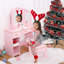 Ensemble de coiffeuse et chaise pour enfant rose avec miroir à trois volets - Bureau de maquillage en bois avec 3 tiroirs et tablettes de rangement ouvertes