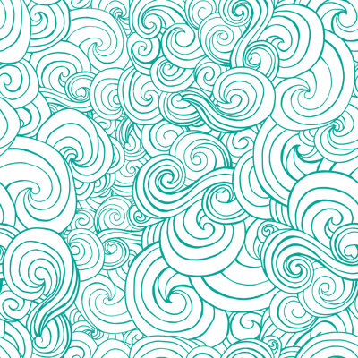 Decorative Ornamental Turqiouse Or Blue Waves In Sketch Style. by Ilonitta - Wrapped Canvas Print