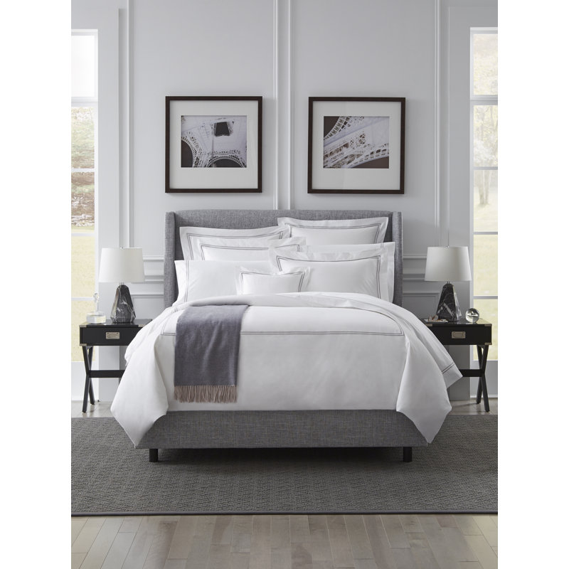 Grande Hotel Percale Duvet Cover, White/Gray, King Duvet Cover
