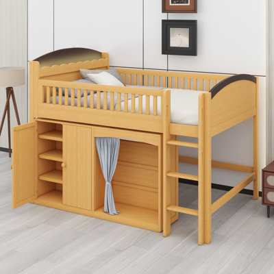 Lit mezzanine avec armoire de rangement intégrée, garde-robe spacieuse et système d'éclairage DEL intégré