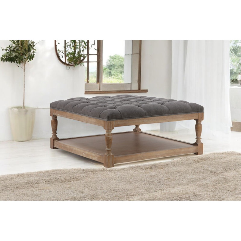 Pangea Home Athena Upholstered 36" Square Storage Bench – Contemporary Tufted Seating for Living Room, Office, Entry Way or Bedroom