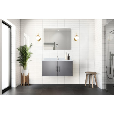 Meuble-lavabo gris foncé 36 po x 22 po, plateau en marbre de culture, miroir à fermeture en douceur, résistance aux taches et compartiment de rangement spacieux de 22 po de largeur pour la salle de bain, inclus