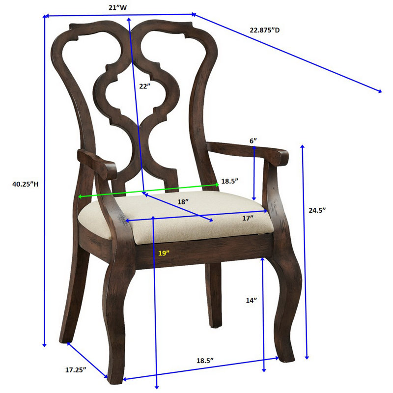 Chaise avec accoudoirs à dossier Queen Anne en brun foncé Allanah