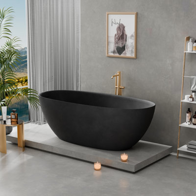 Modern Noir 65" X 29" High-Quality Solid Surface Freestanding Tub With Ultra-Thin Edge For Ultimate Relaxation