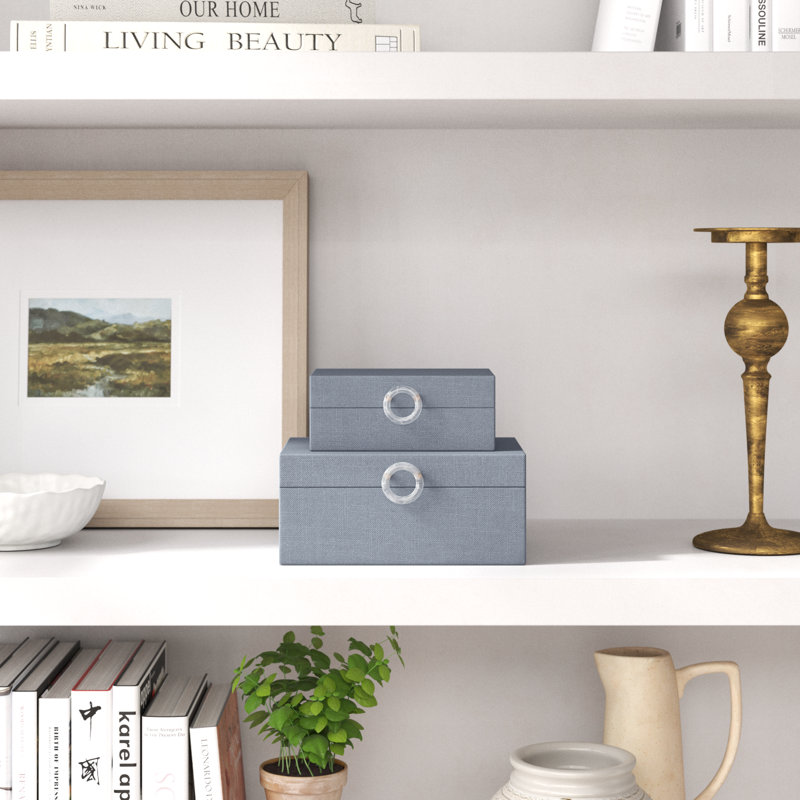 Sagebrook Home Fawn Sophisticated Set of Two Decorative Boxes - MDF, Velvet Lining, and Metal Accents for Elegant Home Storage Solutions