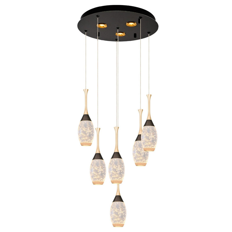 Cassen Elegant Chandelier with Metal Body & Opal Glass Cap, 15.7 in Diameter & 47.2 in Height | 35W LED Socket, 3000K Warm Light, 3500 Lumens | Gold & Black, Assembled | Perfect for Modern Dining Rooms & Living Spaces