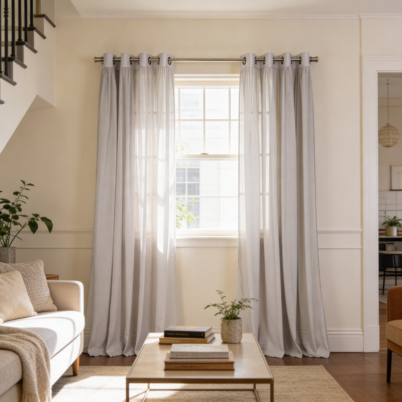 Rideaux semi-transparents avec œillets , L 52 po x L 84 po, Gris clair