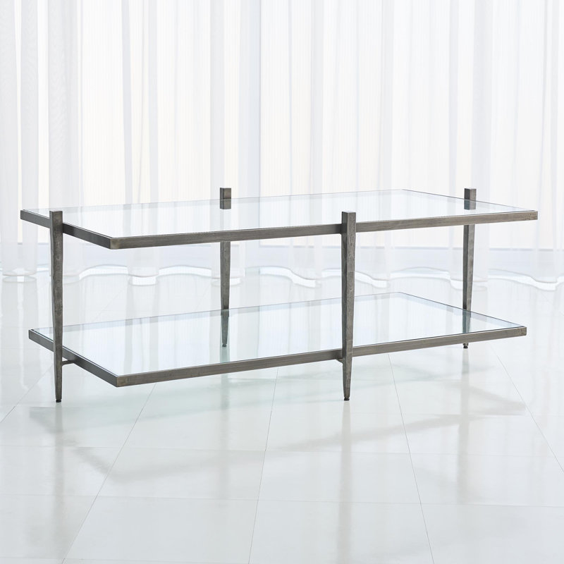 Laforge Natural Iron Rectangular Cocktail Table with Glass Shelf