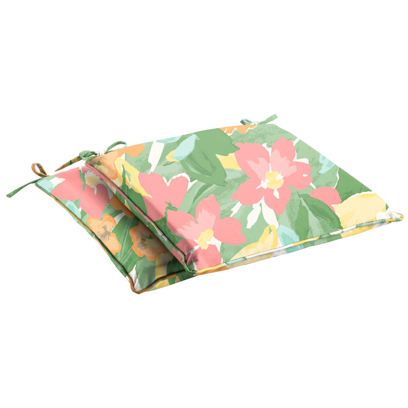 Outdoor Floral Corded Chair Pad Set Of 2, 17" x 17"