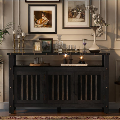55"Vintage Bar Sideboard Buffet with Open Shelf & 3 Doors, Wood Console Cabinet for Dining Room Living Room