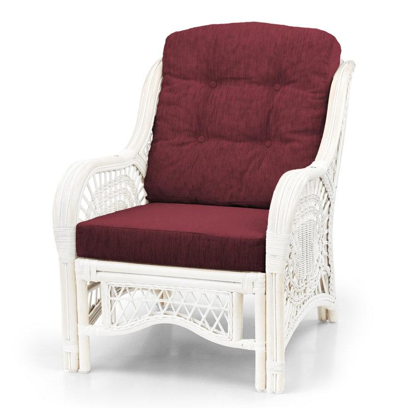 Agambir 28 inches Wide Tufted Velvet Armchair, Natural Rattan, White, Burgundy