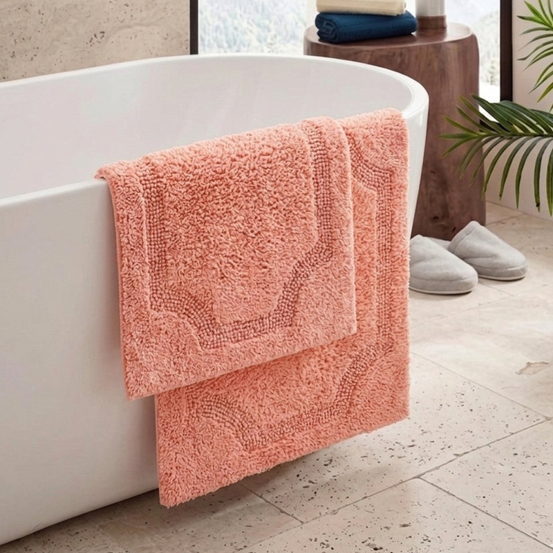 Reversible solid set of 2 peach bath mat, Peach