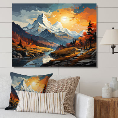 «Orange Teal Mountains Majestic Peaks Collage IV», reproduction sur toile