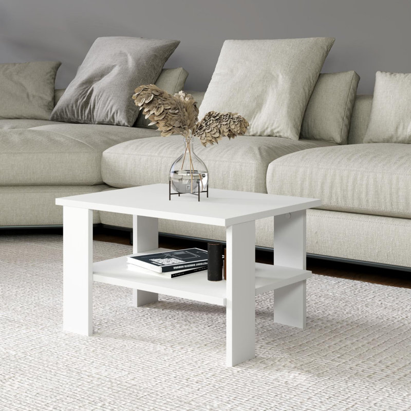 Table basse moderne blanche avec capacité de fixation murale, 23,6 po x 14,6 po x 14,6 po | 100% panneau de particules enduit de mélamine, épaisseur: 0,7 pouce | Conception élégante avec plusieurs tablettes pour le rangement et la présentation