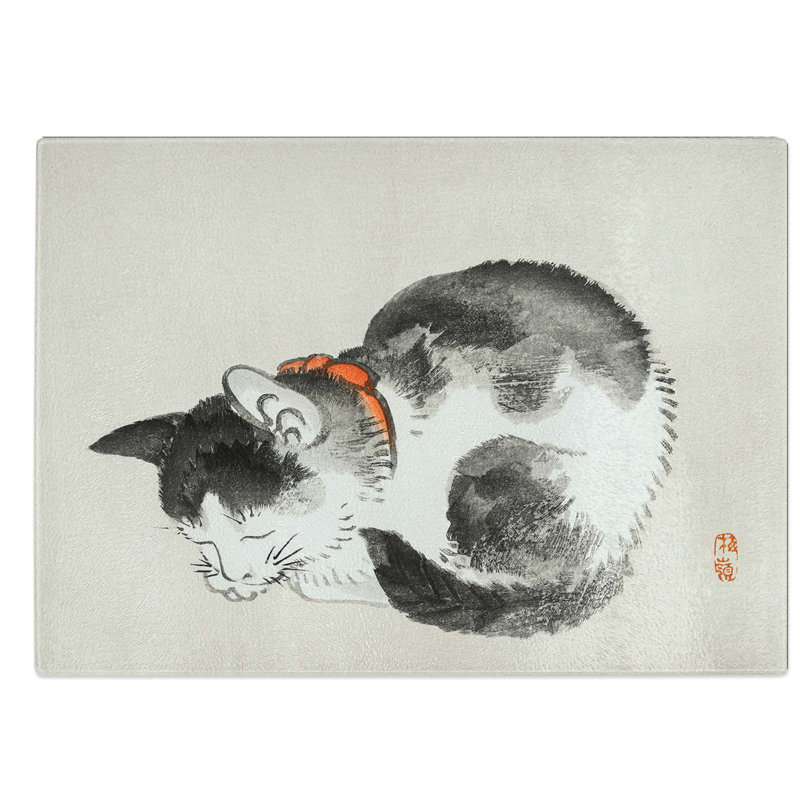 Tempered Glass Sleeping Cat by Kono Bairei Chopping Board, 39 cm W x 28.5 cm L