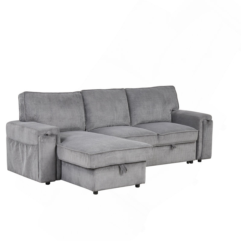 Canapé-lit modulaire Upholstery avec sacs de rangement et 2 porte-gobelets sur les accoudoirs, Gris