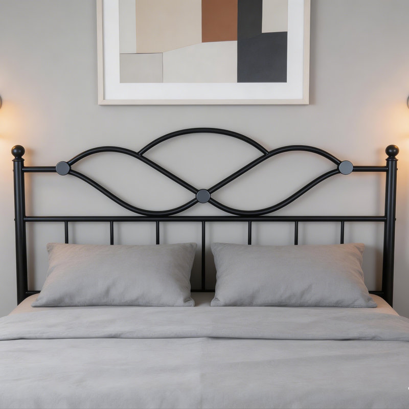 Modern & Retro Design Metal Headboard For Queen Size Bed Frame, Queen, Black