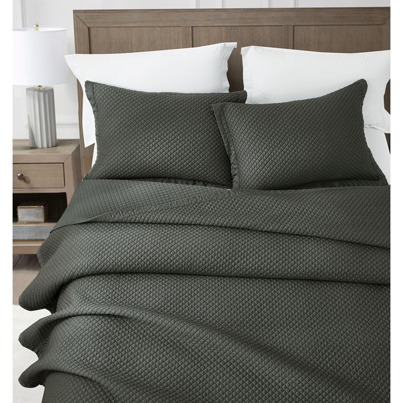 Silky Cooling Eucalyptus Tencel Lyocell Diamond Stitch Quilt Set, Queen Quilt + 2 Standard Shams, Slate Gray