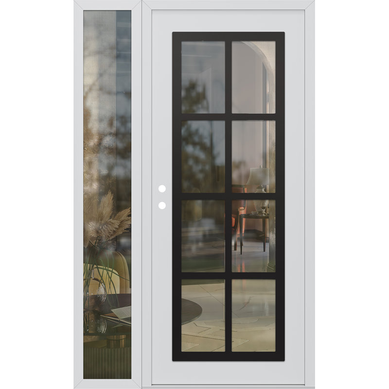 C16 droitier 50 po X 80 po Panneau de porte en verre transparent blanc et blanc à panneau avec porte d'entrée avant en verre transparent Sidelite