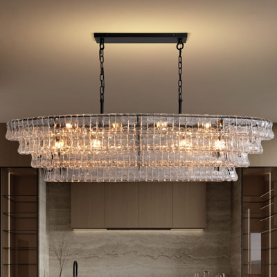 Whistler Modern 64.7" 12-Lights 4-Tier Large Oval Clear Glass Kitchen Island Black Chandelier