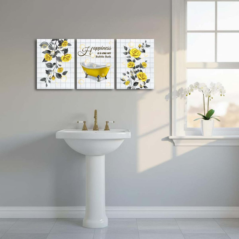 3 Piece Wrapped Canvas Print, Yellow