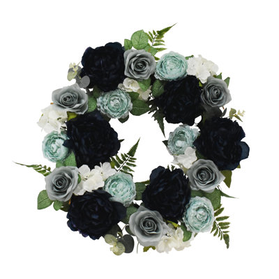 20" Spring Blue Peony Rose Ranunculus Wreath