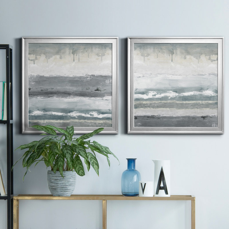 Soft Bay I - ensemble de 2 peintures sur toile encadrées, Argent, H 17,5 po x l 35 po x P 1,5 po