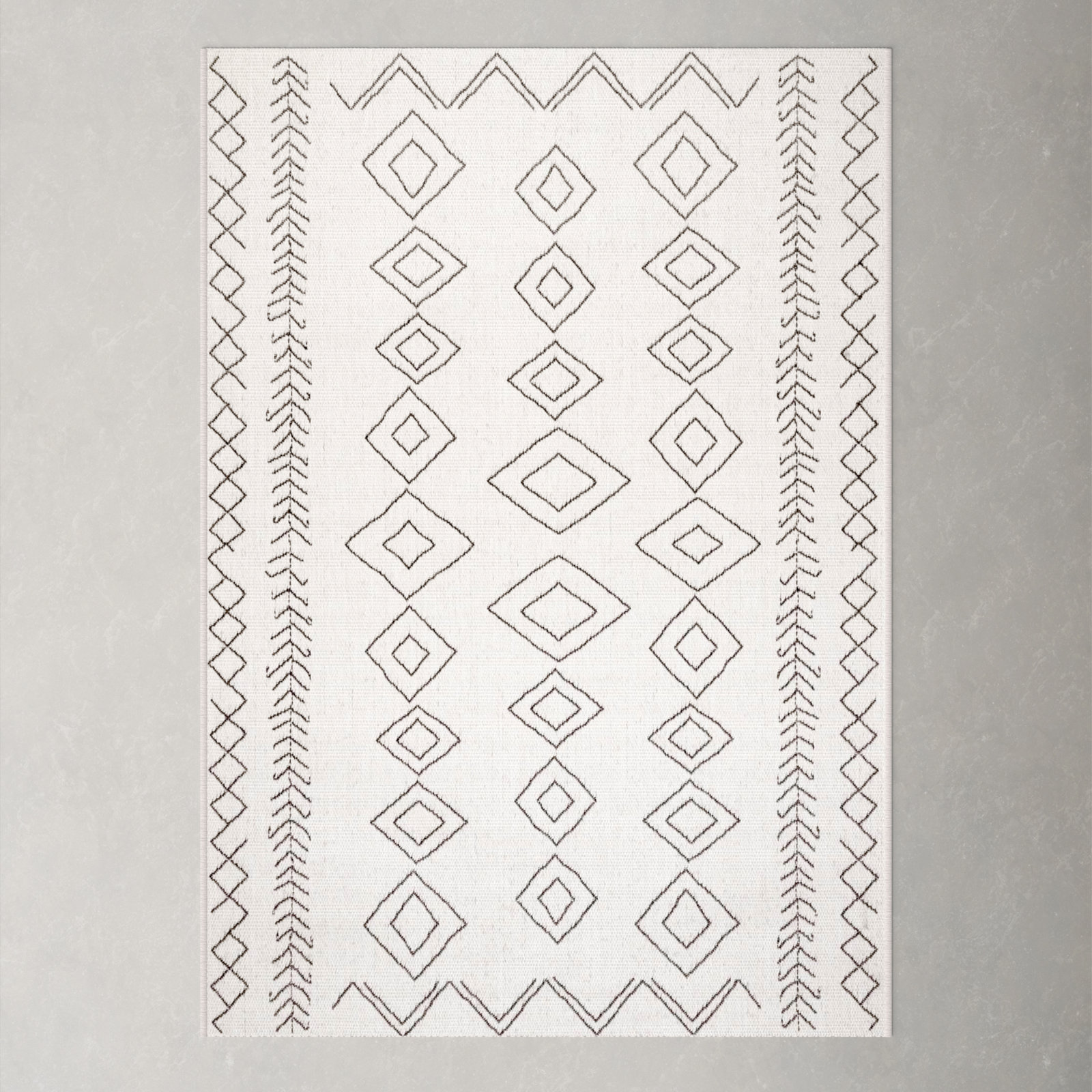  Ivory Dark Grey Outdoor Moroccan Rug, Rectangle 2' x 3'