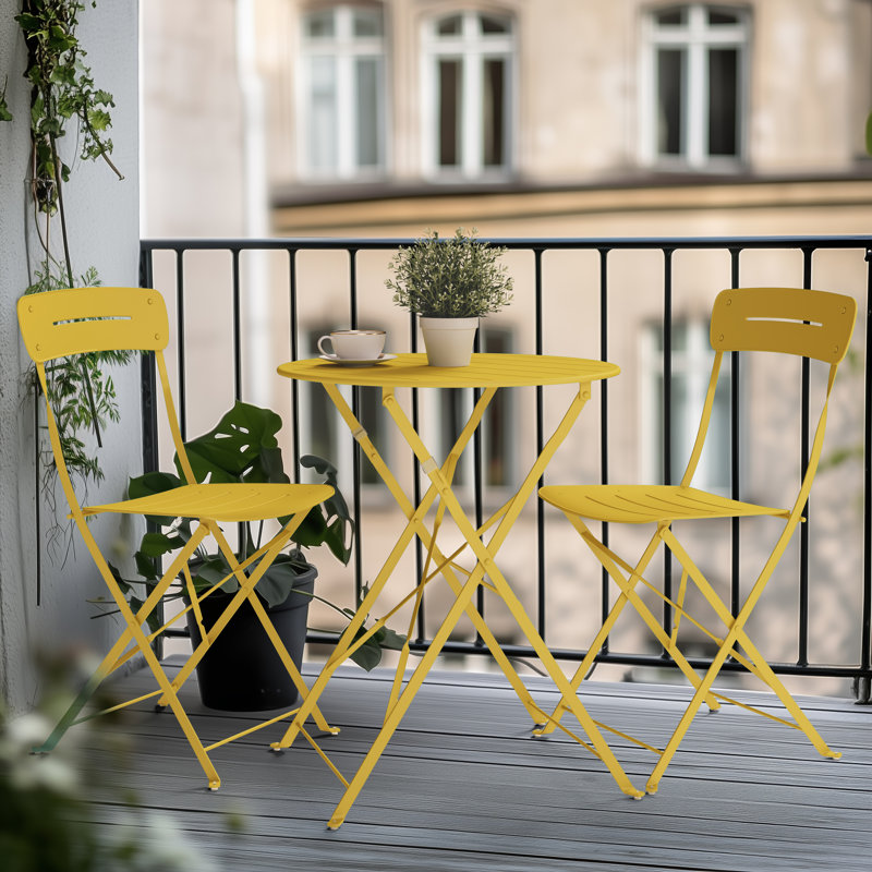 Shelah Macaron Round 3- Piece  4 - Person Outdoor Bistro Set, Yellow