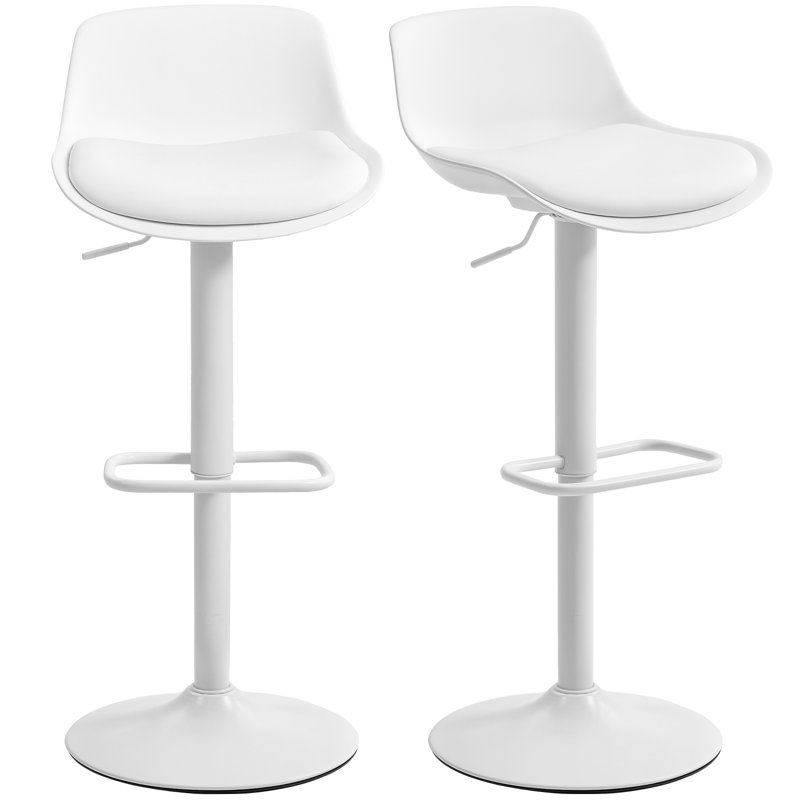 Ensemble de 2 tabourets pivotants à hauteur réglable, chaises de bar, blanc