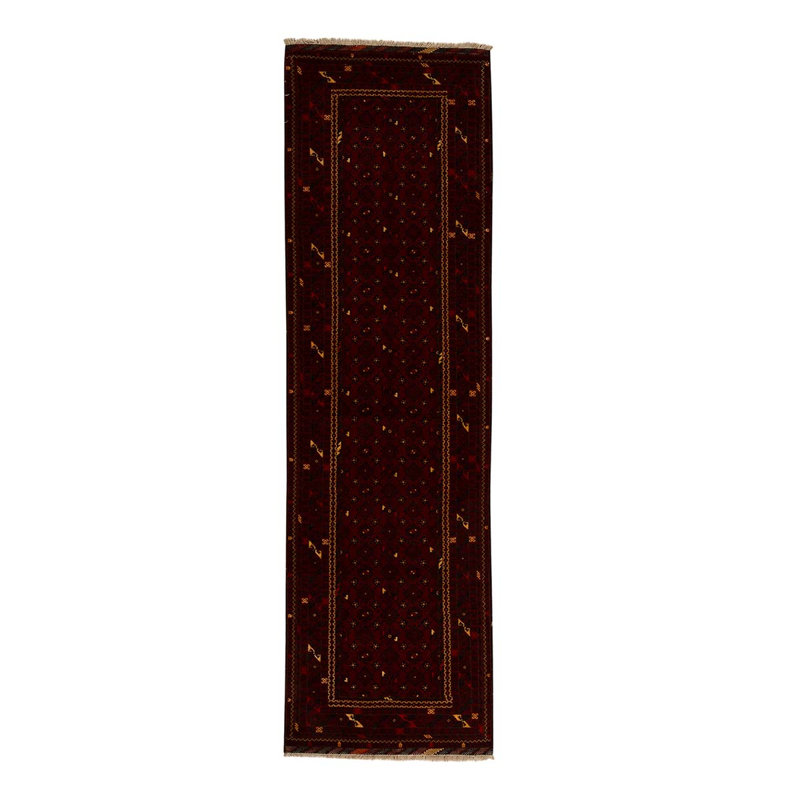 Tapis rouge / noir / jaune en laine noué à la main 7 pi 9 po x 9 pi 9 po