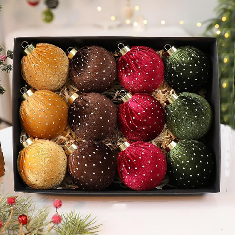 Ensemble de boules de Noël en velours, décorations d'arbre de Noël à paillettes, boules de Noël floquées, décoration de fête de mariage, centre de table