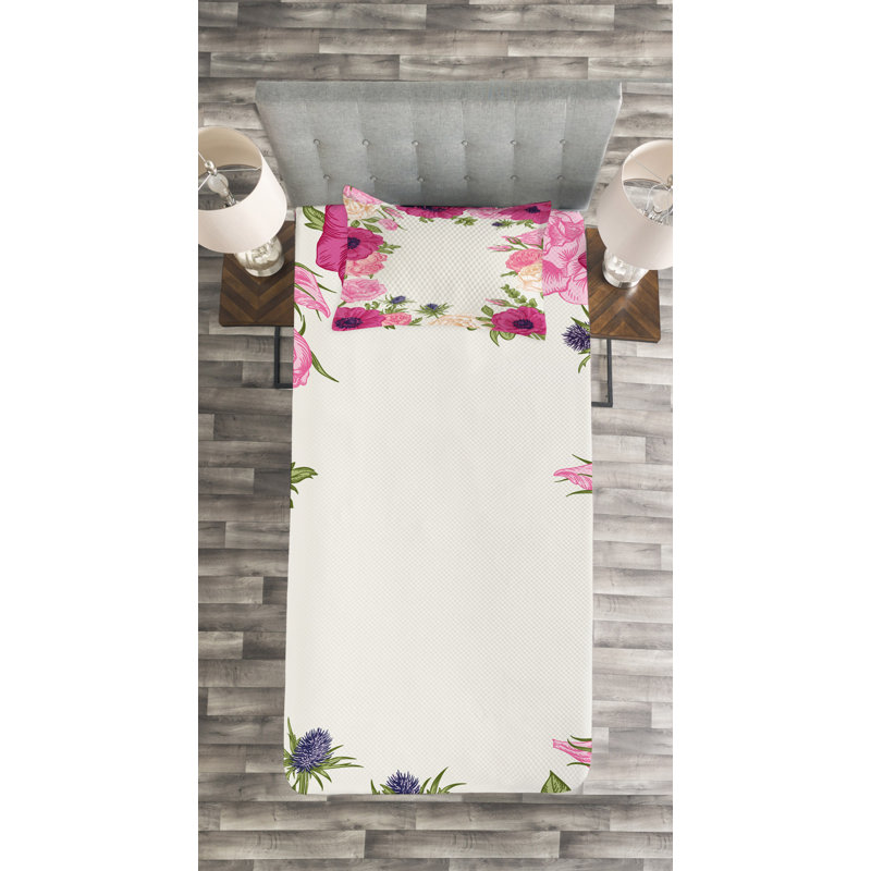 Adeleine Polyester Floral Bedspread with Pillowcases, 170 x 220 cm Bedspread - 1 Sham